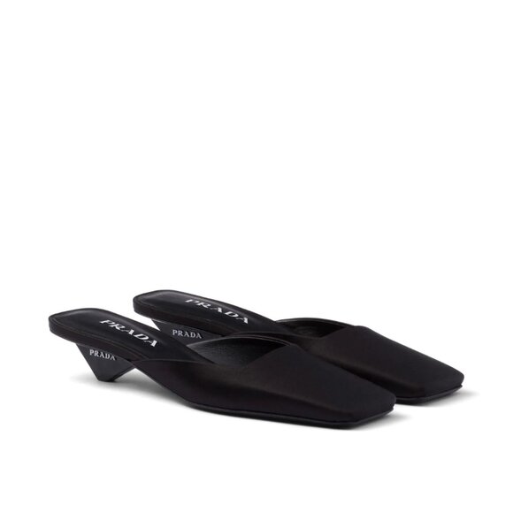NWT Prada Slip-on mules Black Satin Square Toe Triangle Heels Sz 37 - Picture 2 of 9